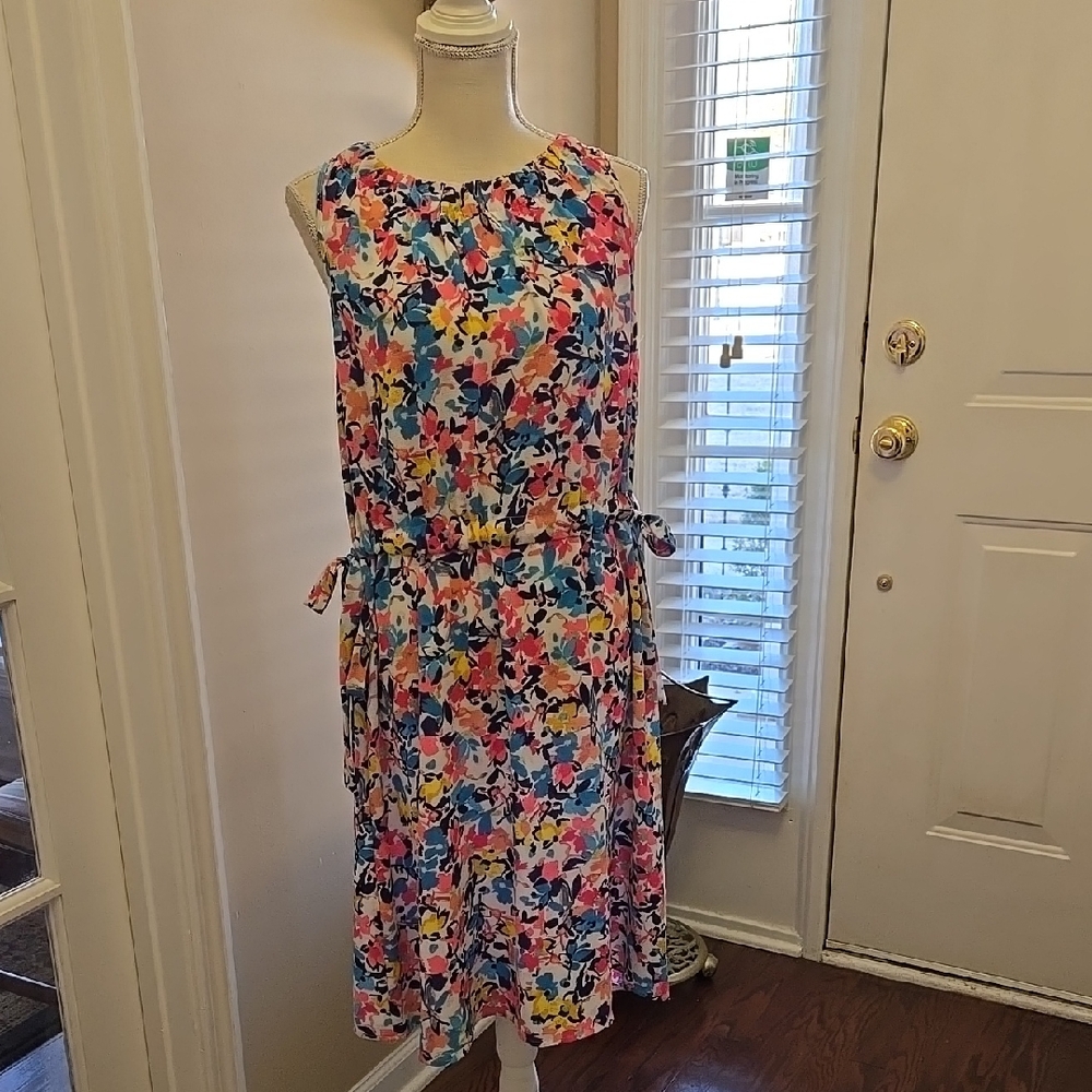 Juicy Couture pink aqua yellow Black  Tie side Midi dress sleeveless stretch XXL